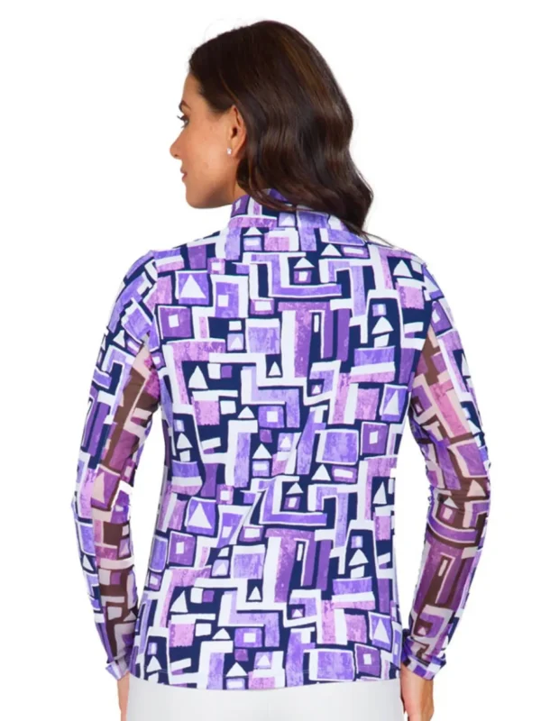 Women IBKUL Shirts< Jennifer Print Long Sleeve Mock Neck Top - Plum/Navy