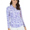 Women IBKUL Shirts< Kinsley Print Long Sleeve Mock Neck Top - Plum/Lavender