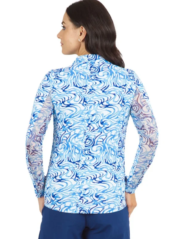 Women IBKUL Shirts< Kinsley Print Long Sleeve Mock Neck Top - Blue/Peri