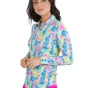 Women IBKUL Shirts< Lilli Print Long Sleeve Mock Neck Top - Hot Pink/Multi