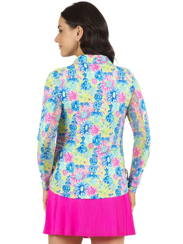 Women IBKUL Shirts< Lilli Print Long Sleeve Mock Neck Top - Hot Pink/Multi