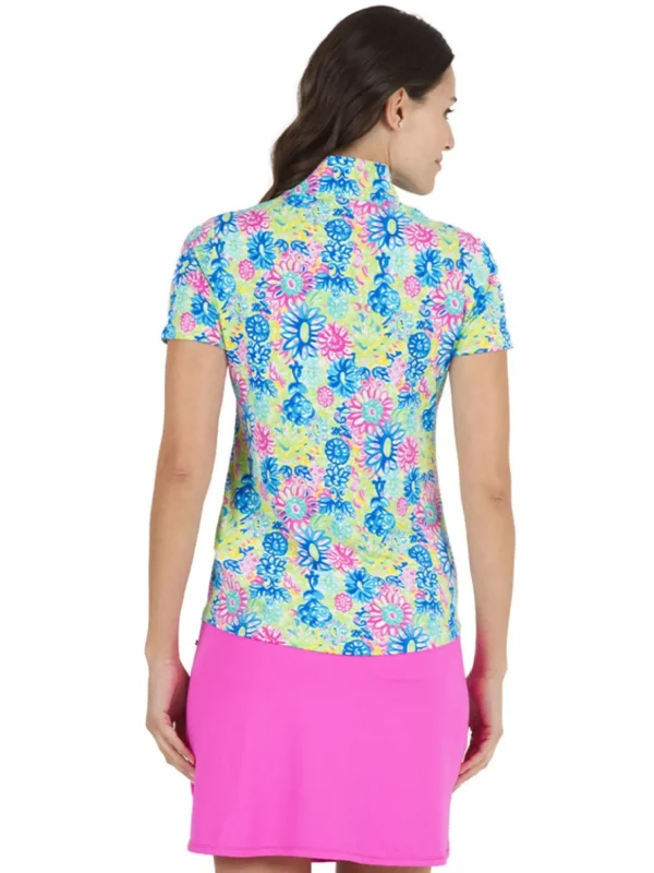 Women IBKUL Shirts< Lilli Print Short Sleeve Mock Neck - Hot Pink/Multi