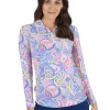 Women IBKUL Shirts< Mariel Print Long Sleeve Mock Neck Top - Blue/Multi