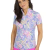 Women IBKUL Shirts< Mariel Print Short Sleeve Mock Neck - Blue/Multi