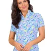 Women IBKUL Shirts< Massie Print Short Sleeve Mock Neck - Plum/Multi