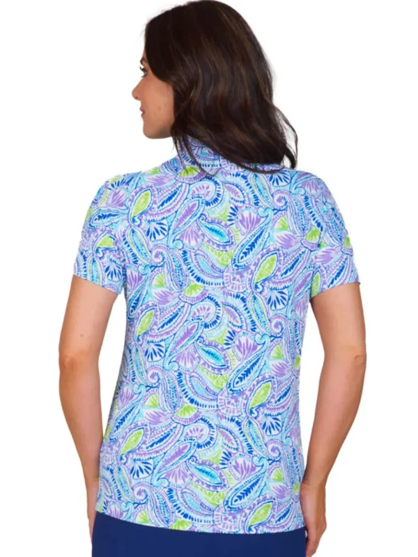 Women IBKUL Shirts< Massie Print Short Sleeve Mock Neck - Plum/Multi