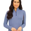 Women IBKUL Shirts< Mini Check Long Sleeve Mock Neck Top - Navy/White