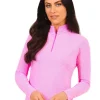 Women IBKUL Shirts< Mini Check Long Sleeve Mock Neck Top - Hot Pink/White