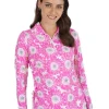 Women IBKUL Shirts< Ruthie Print Long Sleeve Mock Neck Top - Hot Pink/White