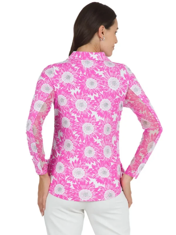 Women IBKUL Shirts< Ruthie Print Long Sleeve Mock Neck Top - Hot Pink/White