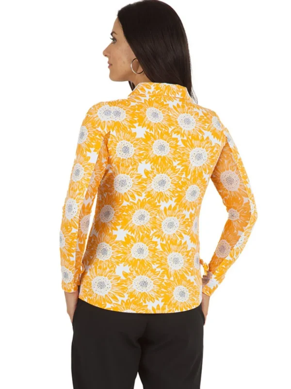 Women IBKUL Shirts< Ruthie Print Long Sleeve Mock Neck Top - Orange Peel/White