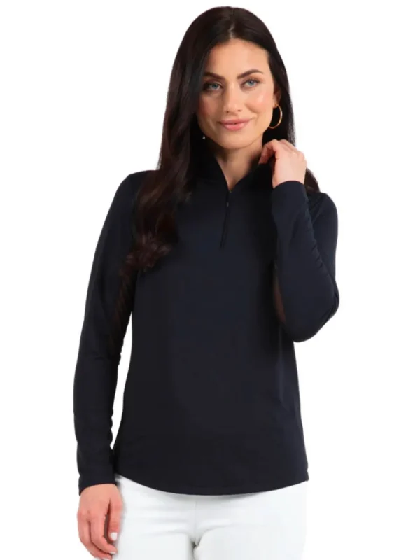 Women IBKUL Shirts< Solid Long Sleeve Mock Neck Top - Black