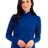 Women IBKUL Shirts< Solid Long Sleeve Mock Neck Top - Navy