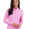 Women IBKUL Shirts< Solid Long Sleeve Mock Neck Top - Candy Pink