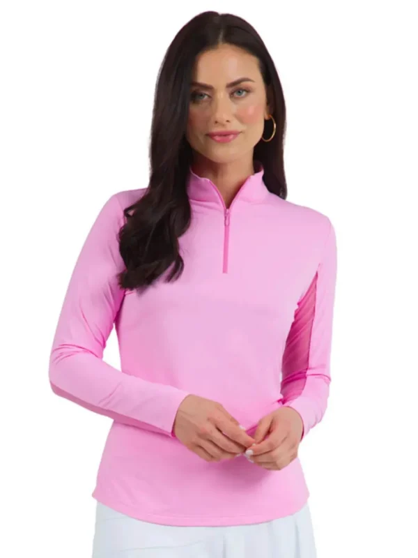 Women IBKUL Shirts< Solid Long Sleeve Mock Neck Top - Candy Pink