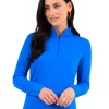 Women IBKUL Shirts< Solid Long Sleeve Mock Neck Top - Blue