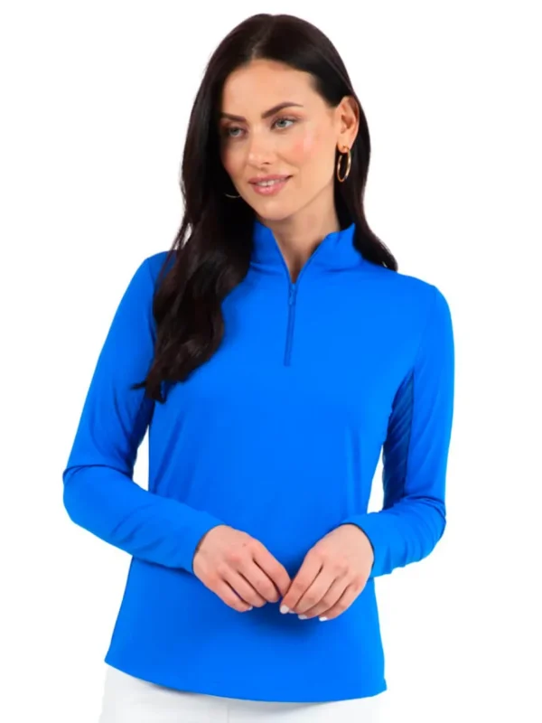 Women IBKUL Shirts< Solid Long Sleeve Mock Neck Top - Blue