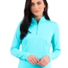 Women IBKUL Shirts< Solid Long Sleeve Mock Neck Top - Seafoam