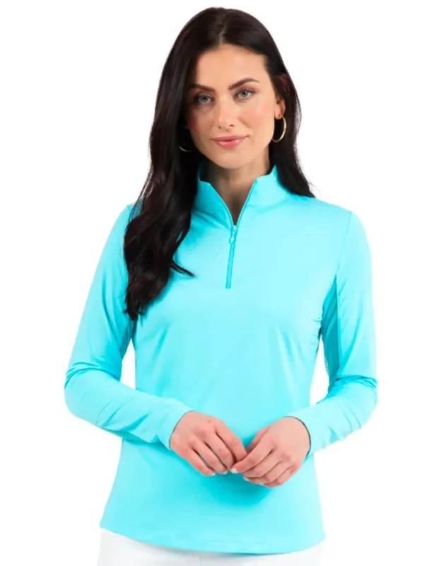 Women IBKUL Shirts< Solid Long Sleeve Mock Neck Top - Seafoam