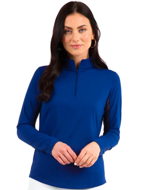 Women IBKUL Shirts< Solid Long Sleeve Mock Neck Top - Navy