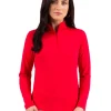 Women IBKUL Shirts< Solid Long Sleeve Mock Neck Top - Red