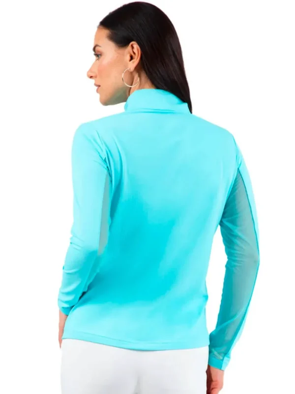 Women IBKUL Shirts< Solid Long Sleeve Mock Neck Top - Seafoam