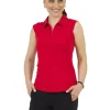 Women IBKUL Shirts< Solid Sleeveless Polo - Red