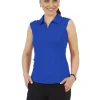 Women IBKUL Shirts< Solid Sleeveless Polo - Blue