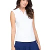 Women IBKUL Shirts< Solid Sleeveless Polo - White