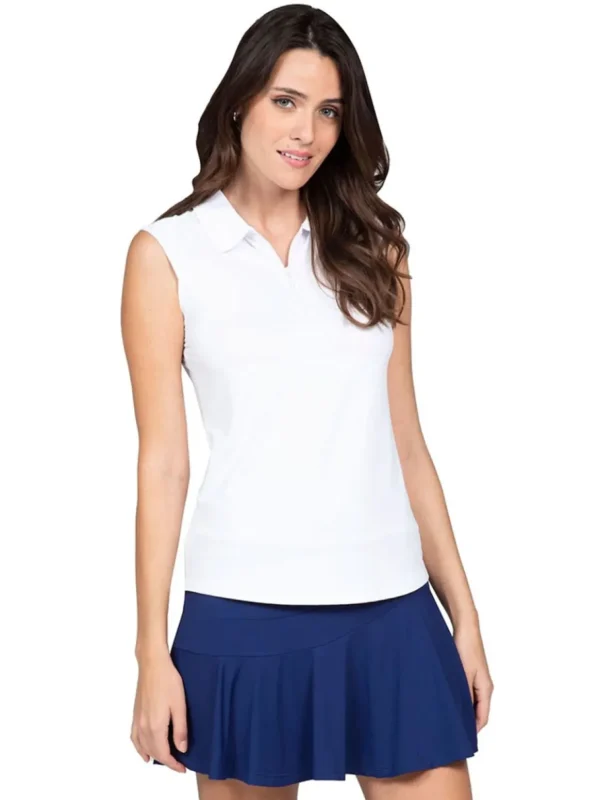 Women IBKUL Shirts< Solid Sleeveless Polo - White