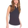 Women IBKUL Shirts< Solid Sleeveless Polo - Black