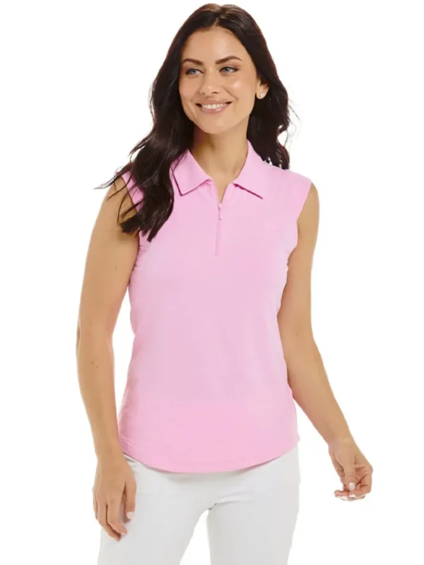 Women IBKUL Shirts< Solid Sleeveless Polo - Candy Pink