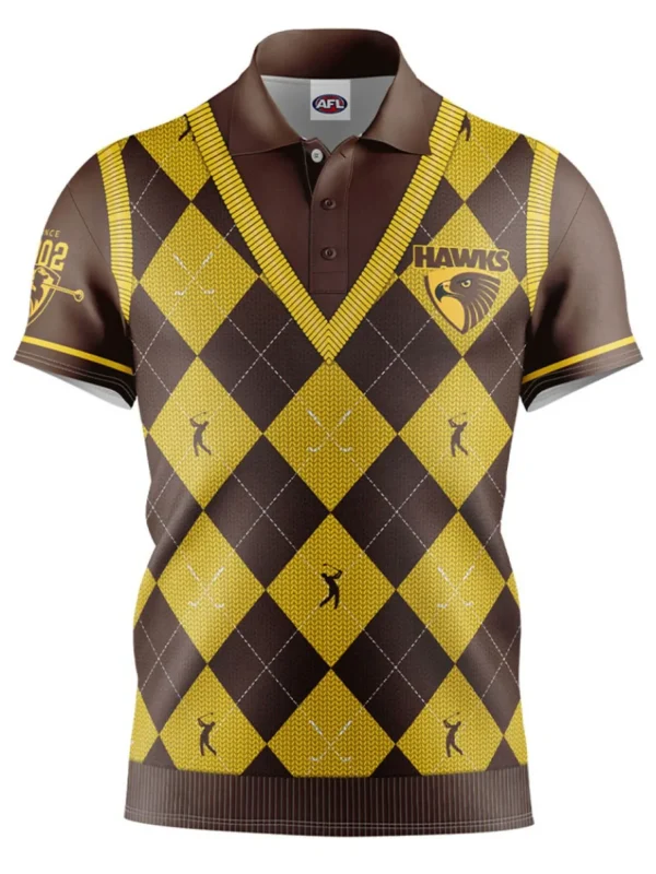 Men Official AFL Shirts< Fairway Golf Polo Shirt - Hawthorn