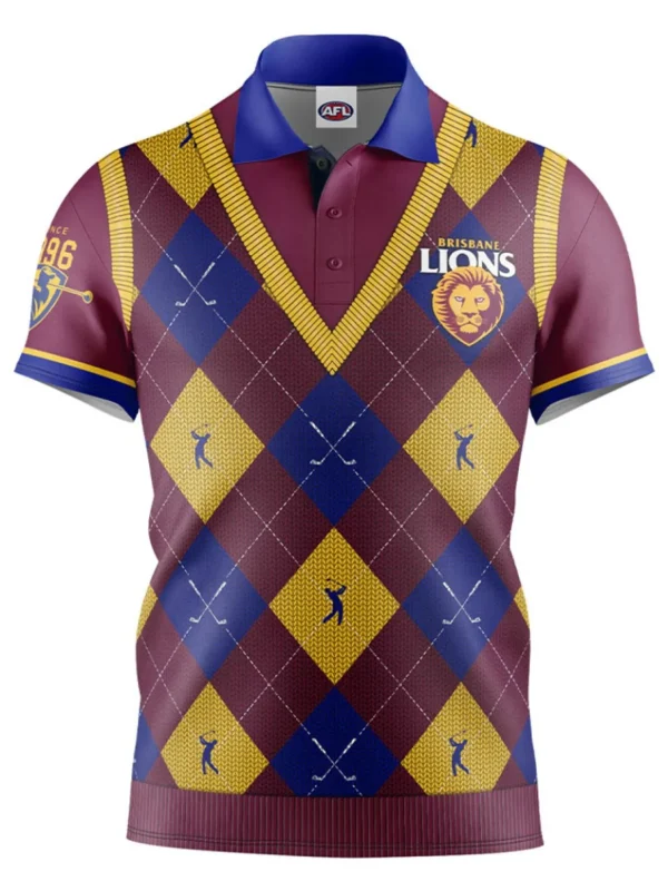 Men Official AFL Shirts< Fairway Golf Polo Shirt - Brisbane Lions