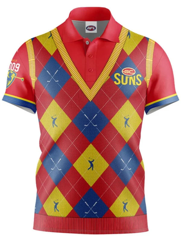 Men Official AFL Shirts< Fairway Golf Polo Shirt - Gold Coast Suns