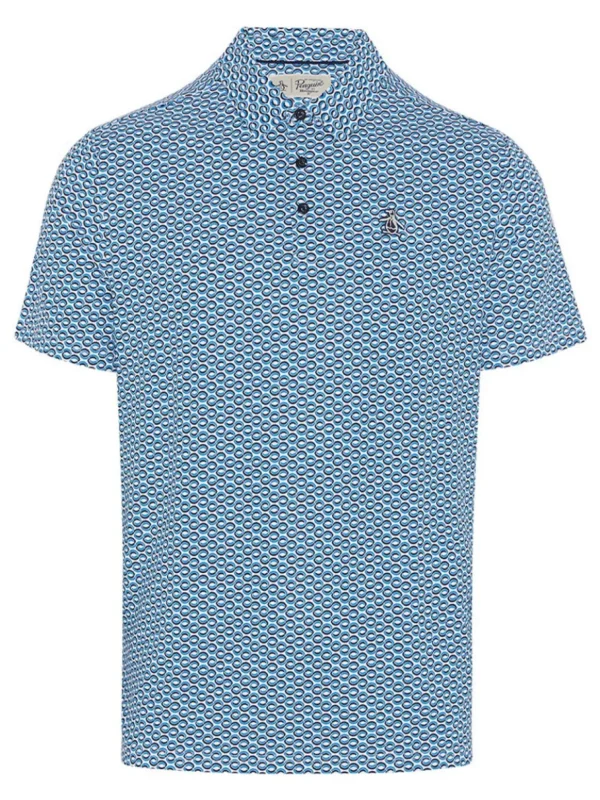 Men Original Penguin Shirts< All Over Heritage Micro Geo Print Polo - Mediterranean Blue