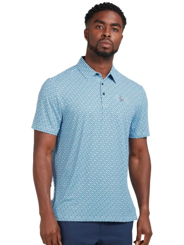 Men Original Penguin Shirts< All Over Heritage Micro Geo Print Polo - Mediterranean Blue