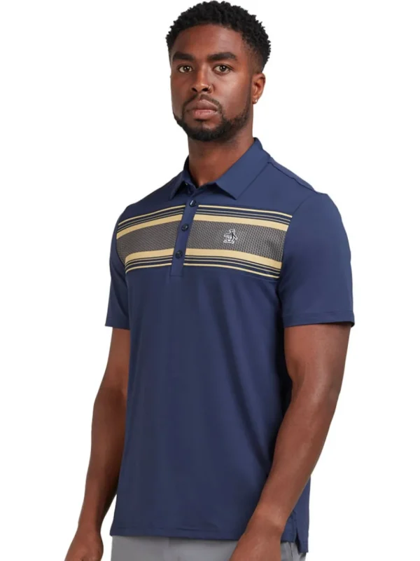 Men Original Penguin Shirts< Jack'S Stripe Colour Block Polo - Black Iris