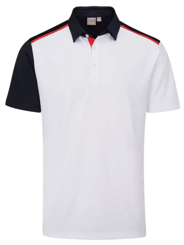 Men PING Shirts< Mack Tailored Fit Polo - White/Navy Multi