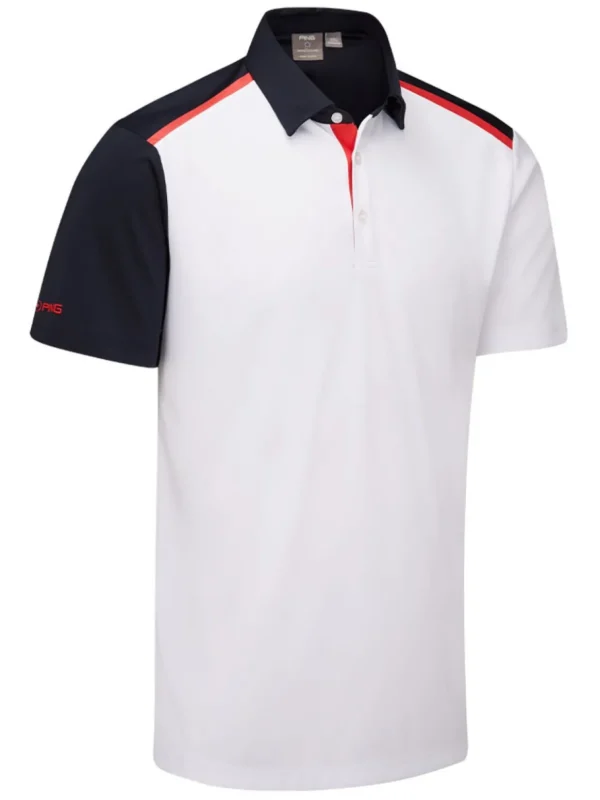 Men PING Shirts< Mack Tailored Fit Polo - White/Navy Multi