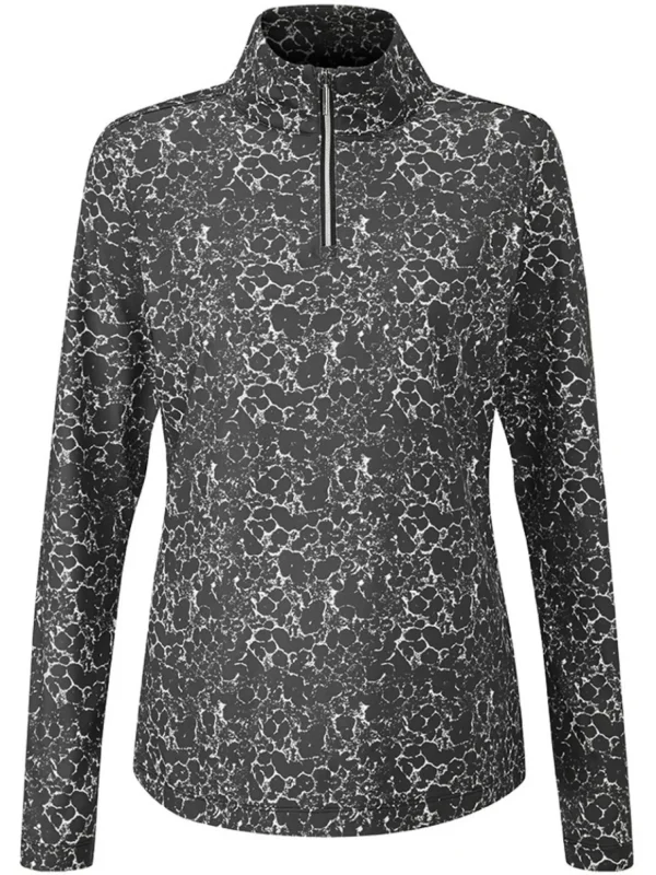 Women PING Shirts< Women'S Lois Printed Long Sleeve Polo - Black Multi