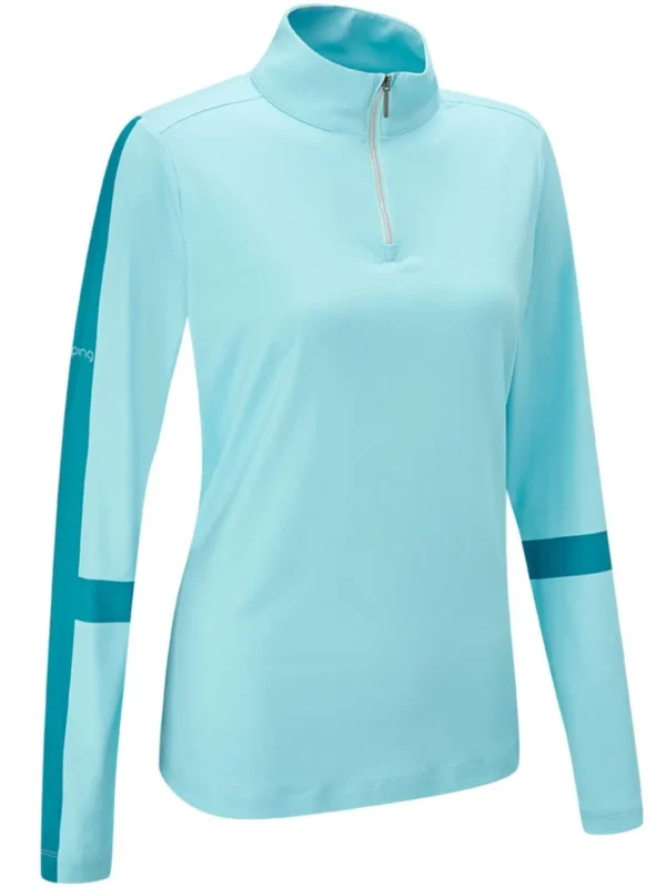 Women PING Shirts< Women'S Tamara Long Sleeve Polo - Aquatic/Scuba Blue