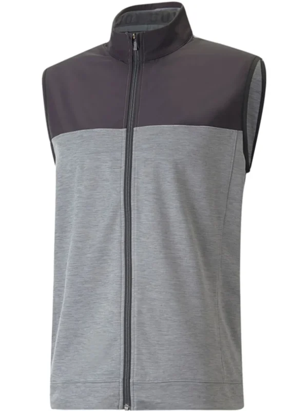 Men Puma Vests< Cloudspun Colorblock Golf Vest - Black/Quiet Shade Heather