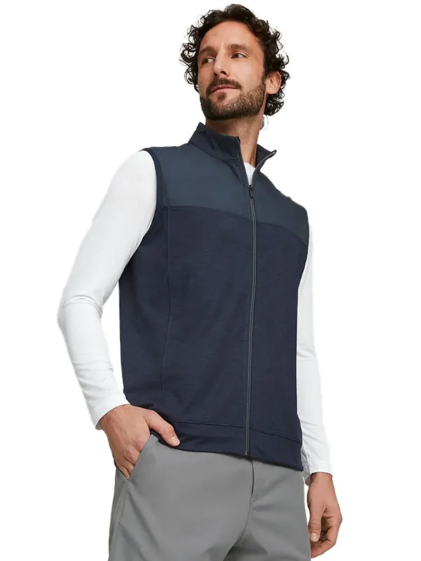 Men Puma Vests< Cloudspun Colorblock Golf Vest - Navy Blazer/Navy Blazer Heather