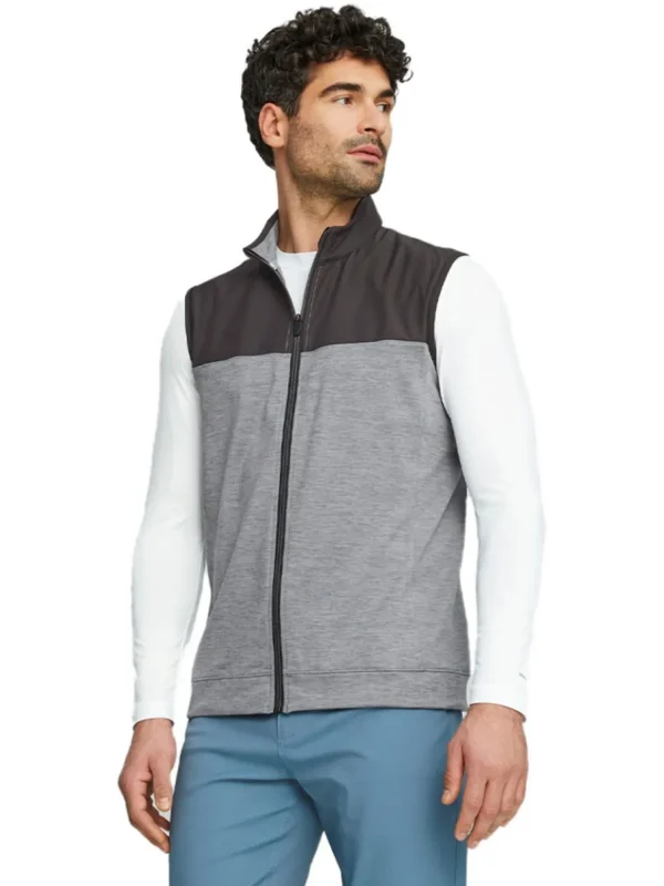 Men Puma Vests< Cloudspun Colorblock Golf Vest - Black/Quiet Shade Heather