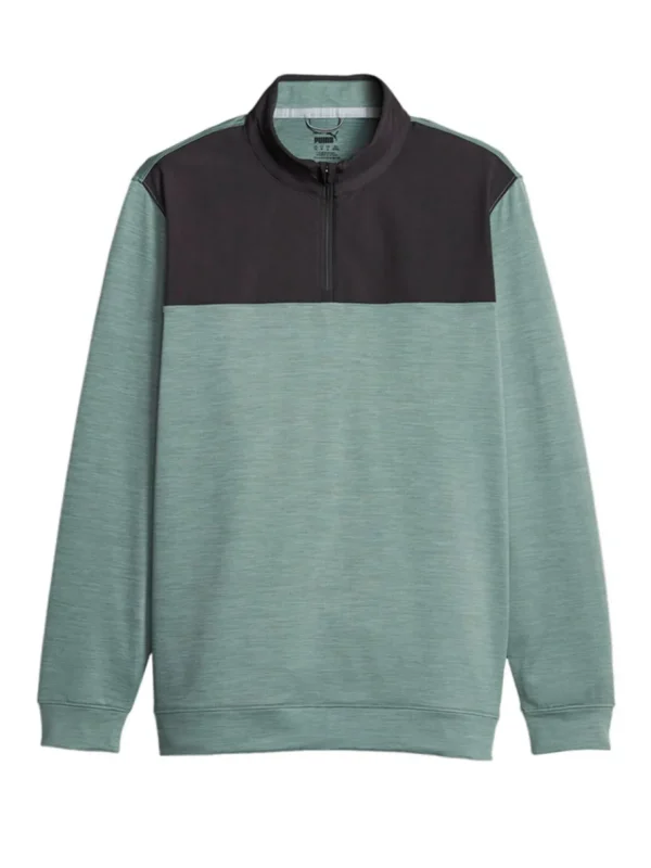 Men Puma Jumpers< Cloudspun Colourblock Golf 1/4 Zip - Black/Eucalyptus Heather