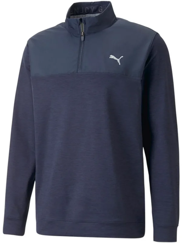 Men Puma Jumpers< Cloudspun Colourblock Golf 1/4 Zip - Navy Blazer/Navy Blazer Heather