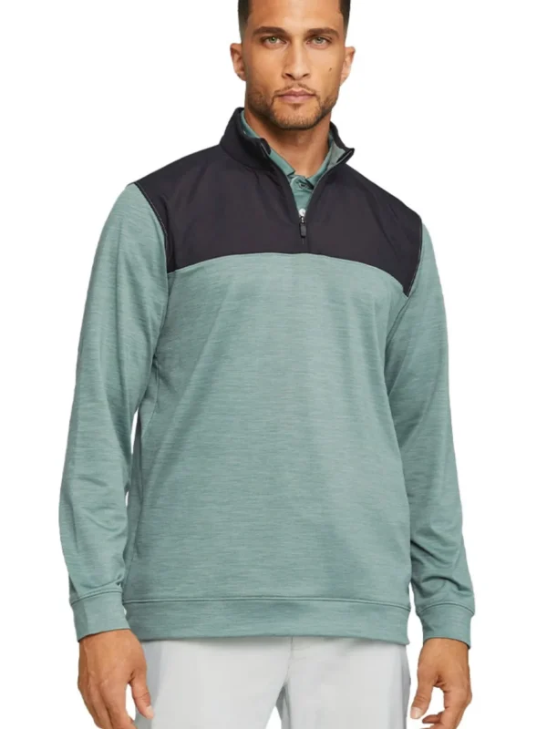 Men Puma Jumpers< Cloudspun Colourblock Golf 1/4 Zip - Black/Eucalyptus Heather