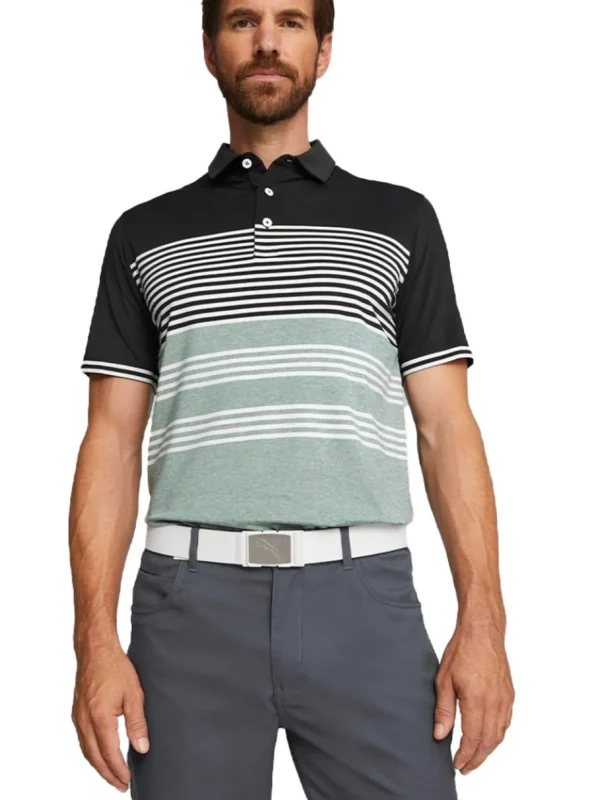 Men Puma Shirts< Mattr Track Golf Polo - Black/Eucalyptus Heather