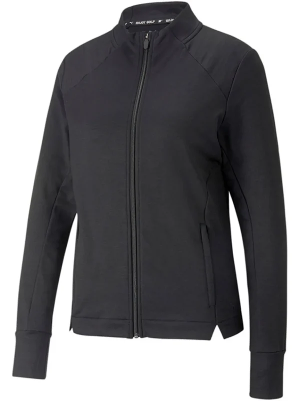 Women Puma Jumpers< Women'S Cloudspun Heather Full Zip Golf Jacket - Black Heather